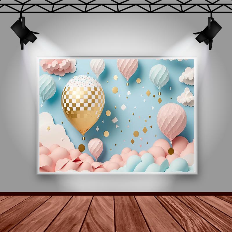 Mocsicka 3D Hot Air Balloon Backdrop For Baby Cake Smash Photography Background Colorful Clouds Photo Studio