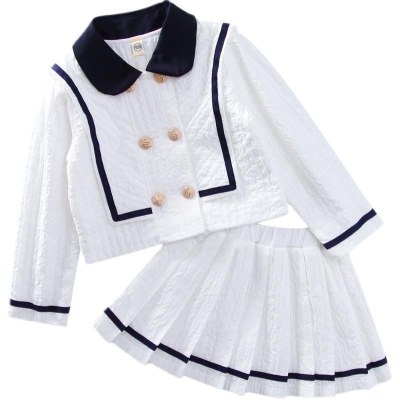 2024 Женский костюм в стиле колледжа JK: Комплект из плиссированной юбки и платья весна/осень