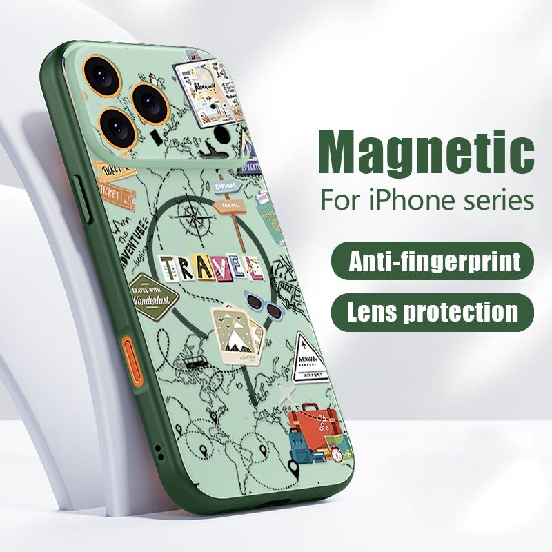 Магнитный Чехол Для Magsafe Для iPhone 17 Pro Max Air Line Карта Путешествий Узор Покрытие С Ощущением Кожи Для iPhone 16 15 14 13 Pro Max