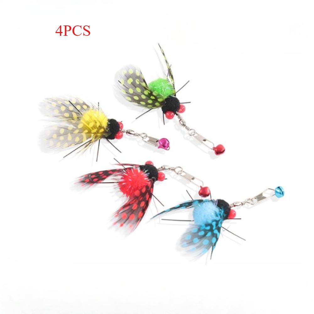 4pcs Simulated Insect Cat Teaser Stick For Changing Heads Cat Toy Interactive Feather Pet Toy