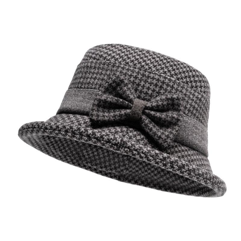 Осенне-зимняя шляпа рыбака среднего возраста, женская шерстяная толстая теплая шляпа с бантом, шляпа в клетку для мам