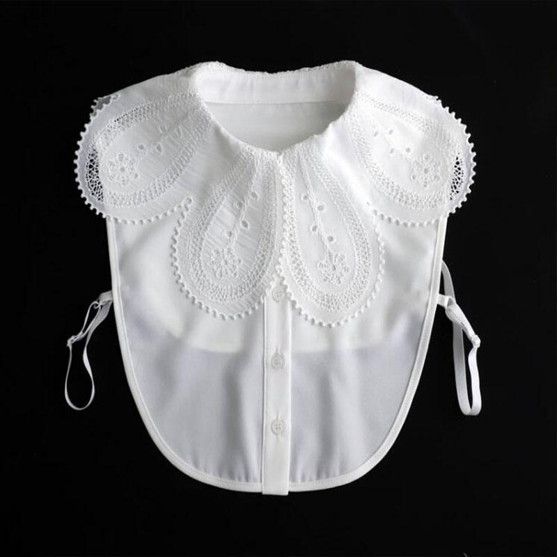 White Chiffon Fake Collars Woman Vintage Half Shirt False Collar Woman Embroidery Detachable Lapel Collar Faux Col Accessories