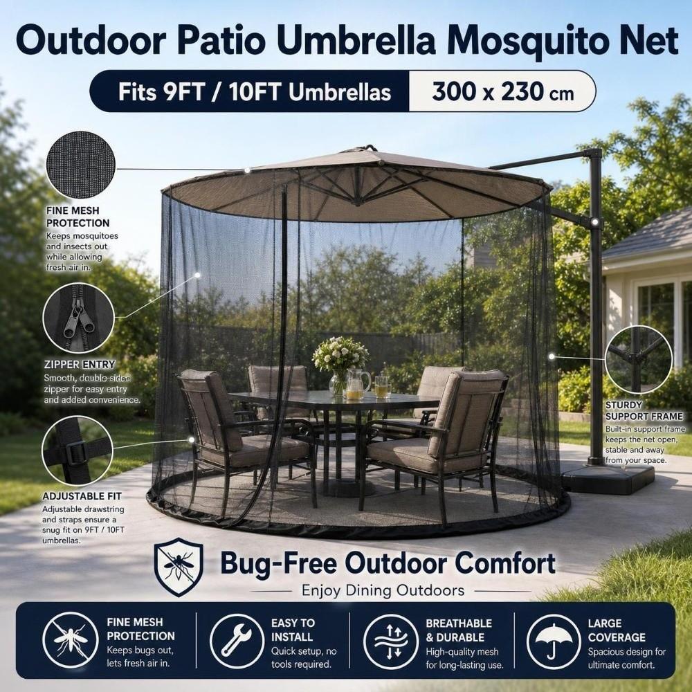 9/10 FT Patio Umbrella Mosquito Netting Fine Mesh Mosquito Net Cover Camping