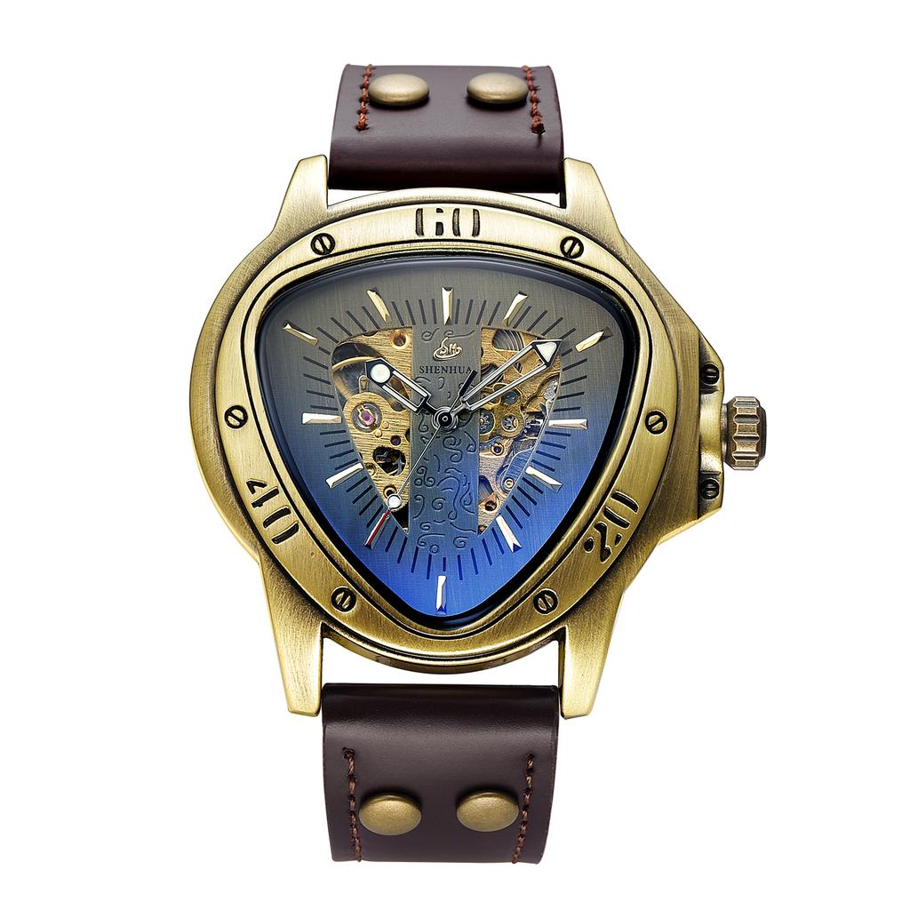 New Stylish Triangle Men's Mechanical Watch Casual Bronze Retro Automatic Mechanical Watch
