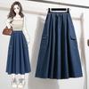 Plus Size Spring Denim Skirts Women Clothing Blue Pockets Fashion A-Line Jeans Skirt High Waist