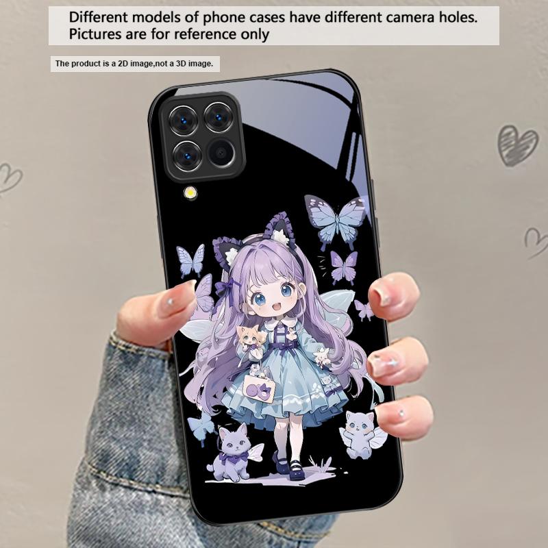 Q-версия Синяя Бабочка Для Samsung Galaxy A30 A31 A32 A33 A34 A35 A42 A30s A20 A25 A26 A51 A56 A54 A72 A73 70 Стеклянный Чехол для Телефона