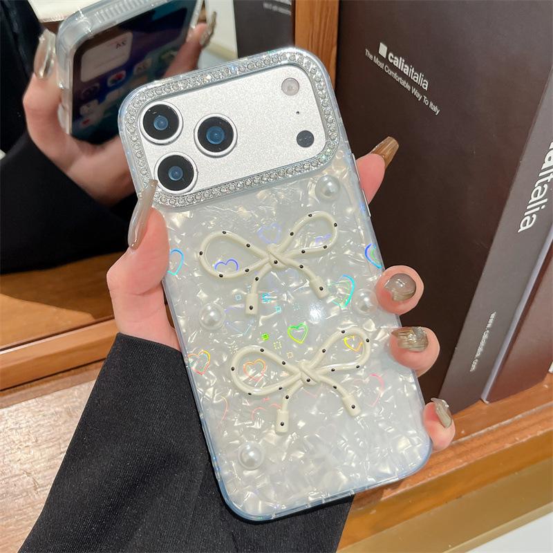 Лазерный чехол для iPhone 14/13 с рисунком в горошек и бантом - Противоударный чехол для Apple Pro Max