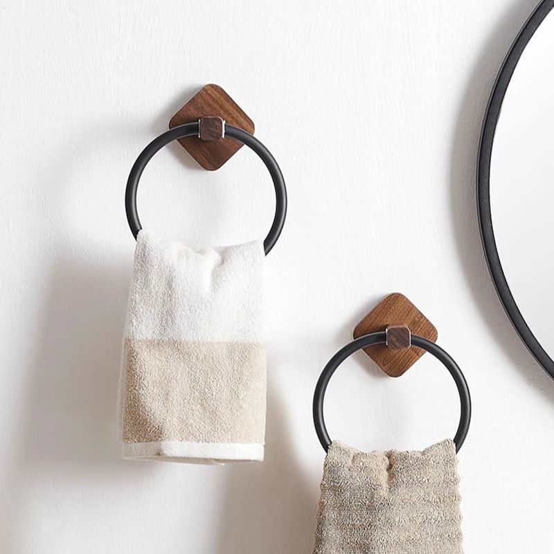 Wood Bathroom Towel Rings Wall Mounted Towels Holder Aluminum Toilet Clothes Holder Hand Towel Holder Bathroom Accessories