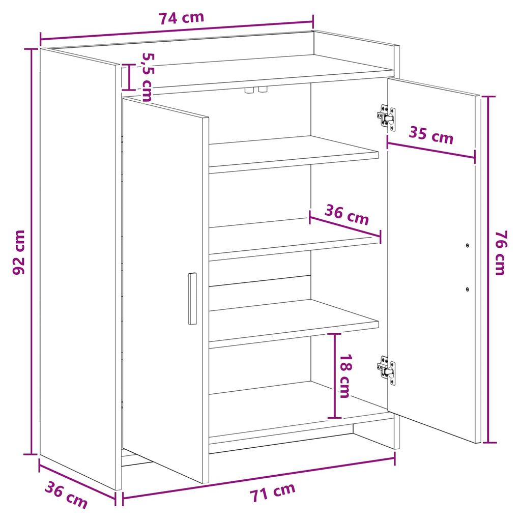 Shoe Cabinet Sonoma Oak 73.5 x 36 x 92 cm Particleboard