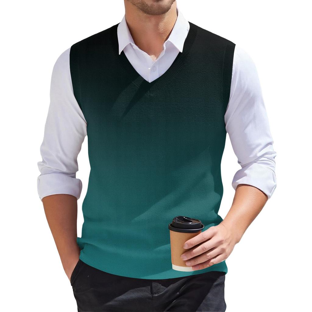 Мужской модный принтованный V-образный вырез без рукавов трикотажный пуловер