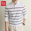 Hongdou Men's Long-Sleeve Striped Polo Shirt
