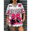 Oversized T-shirt For Women V-Neck Short Sleeve Summer Patchwork New York 28 Print Casual Tees Sports Football Jersey Y2k Tops