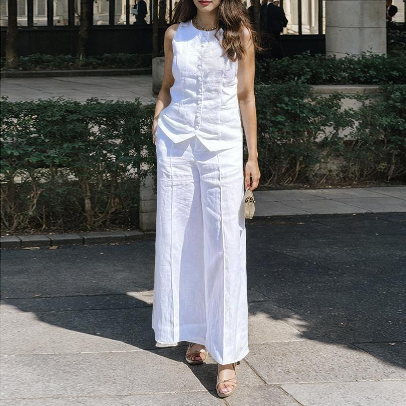 ZANZEA Женский летний комплект из жилета без рукавов с круглым вырезом и широкими брюками