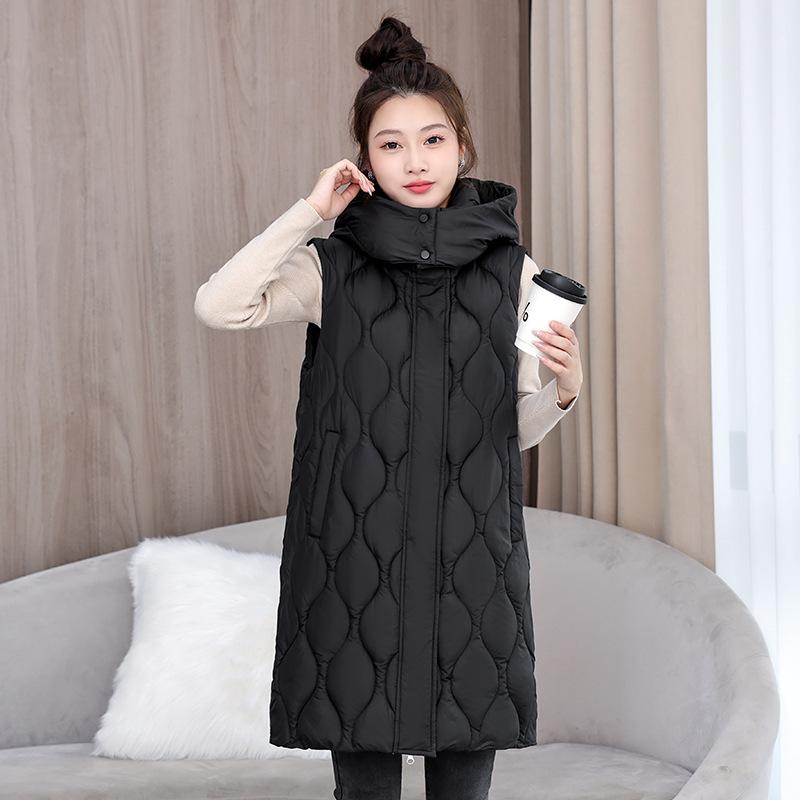 Осень и зима большой размер утолщенная хлопковая одежда средней длины до колена жилет девушки без рукавов хлопковый жилет куртка
