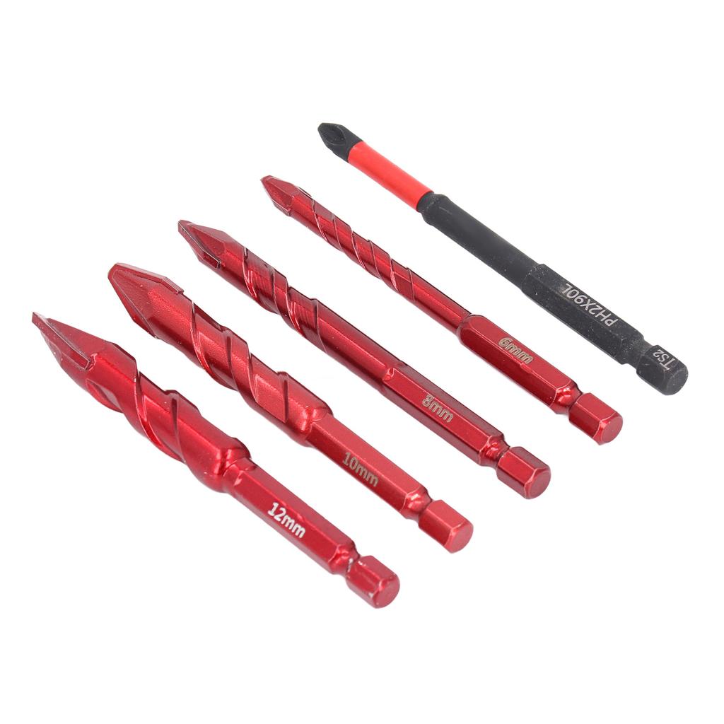 Набор из 5 эксцентриковых сверл 6, 8, 10, 12 мм, 14 дюймов, шестигранный хвостовик, наклонная головка, эксцентриковое спиральное сверло