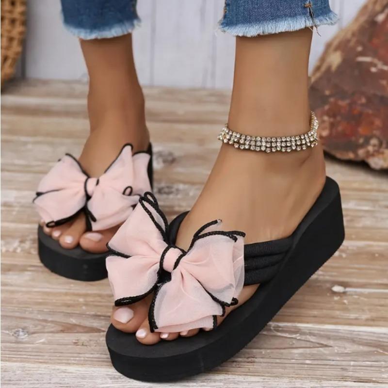 Простой бант, летние студенческие тапочки, модные женские шлепанцы, нескользящая пляжная обувь на толстой подошве, сандалии для путешествий в отпуске