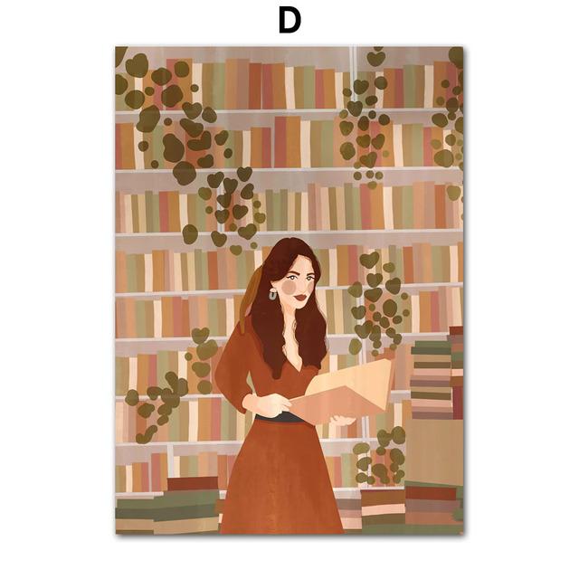 Tropical Girl Book Flower Cheetah Boho Nordic Posters And Prints Wall Art Canvas Painting Wall Pictures For Living Room Decor No Frame