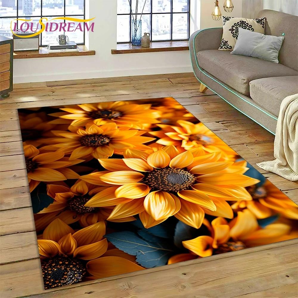 3D Dream Sun Flowers Nordic Daisy Rug Ковер для гостиной Спальня Домашний декор, Нескользящее украшение для дивана Коврик Подарки для детей