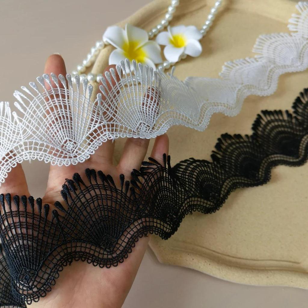 1 ярд/91см Черный Белый Ракушки Волны Вышитое Кружево Отделка Лента Ткань Шитье Рукоделие Пэчворк Ручная работа Декор 7СМ Шириной