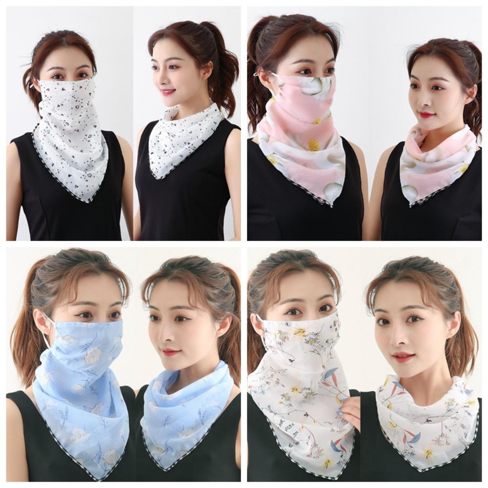 Thin Sleeves Sunscreen Face Mask Chiffon Half Face Cover Scarf Mask Sleeves Set Women's