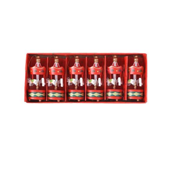 6Pcs Wooden Carousel Christmas Ornament Xmas Tree Hand-painted Merry-Go-Round Hanging Decoration Home Office Holiday Party Pendant