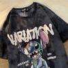 Casual Summer T Shirt With Stitch Pattern Printed Dyeing Cotton Blend For Student Fashion