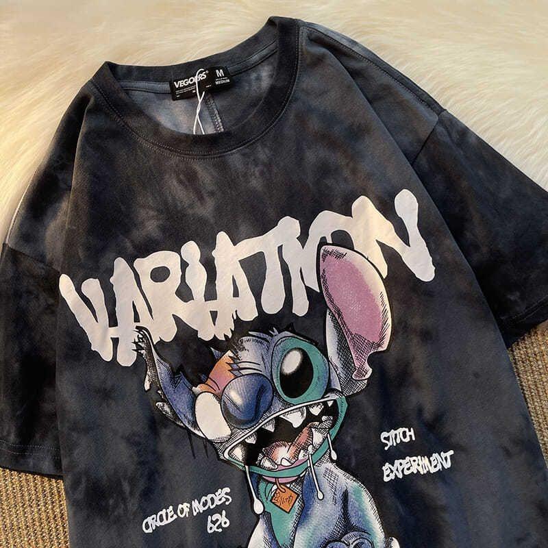 Casual Summer T Shirt With Stitch Pattern Printed Dyeing Cotton Blend For Student Fashion
