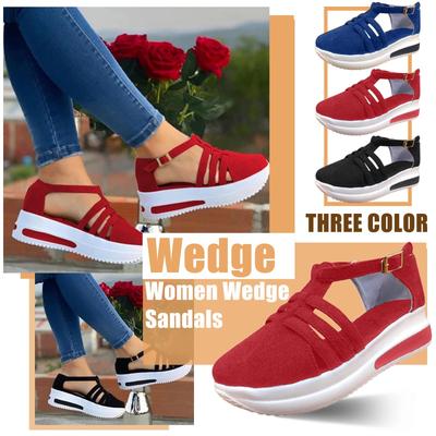 Женские модные босоножки на танкетке с пряжкой на ремешке, женская повседневная однотонная обувь