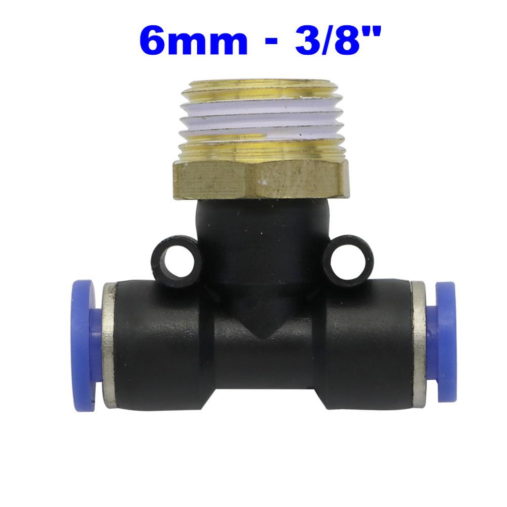 1Pc PB Tee T type Pneumatic Fitting Quick Connector 6-12mm Hose Tube to 1/8 1/4 3/8 1/2 Thread Air Compressor Joint Coupler