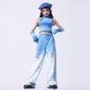 Girls Spring and Summer Jazz Dance Performance Clothing Suit Middle and Older Children Personalized Pullover Top + Hip-hop Jeans Two-piece Set