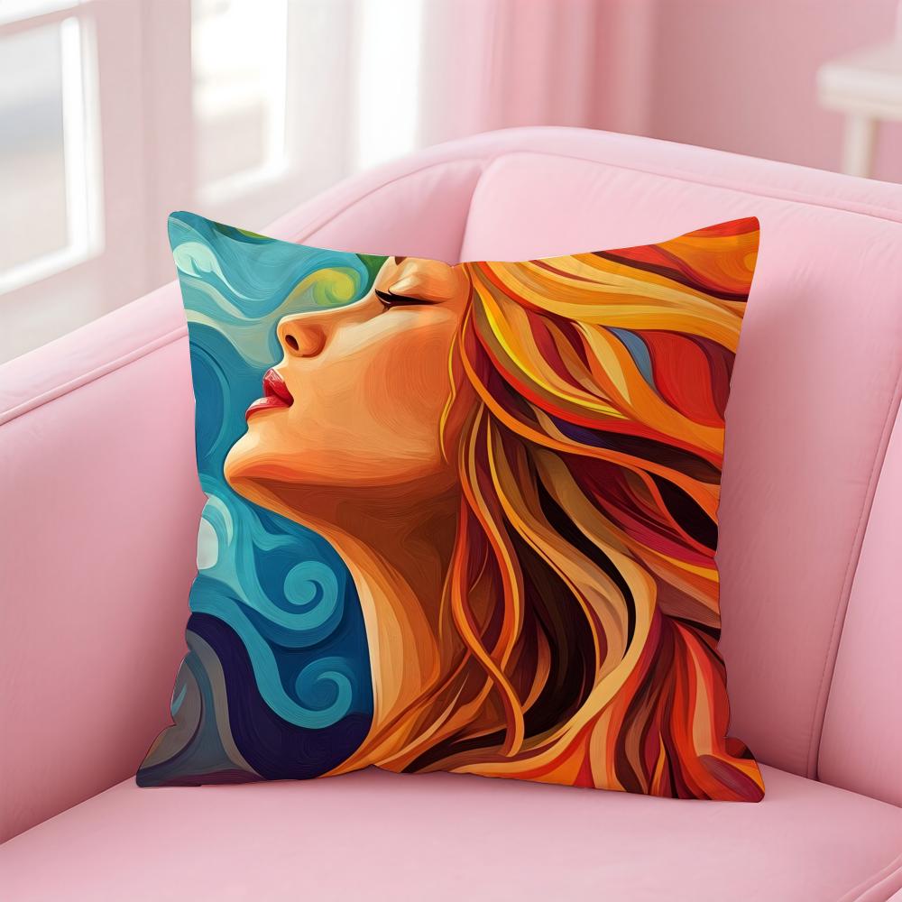 Square Bright Color Flower Girl Cushion Cover Pillow Case Soft Skin Friendly Fabric Concealed Zipper