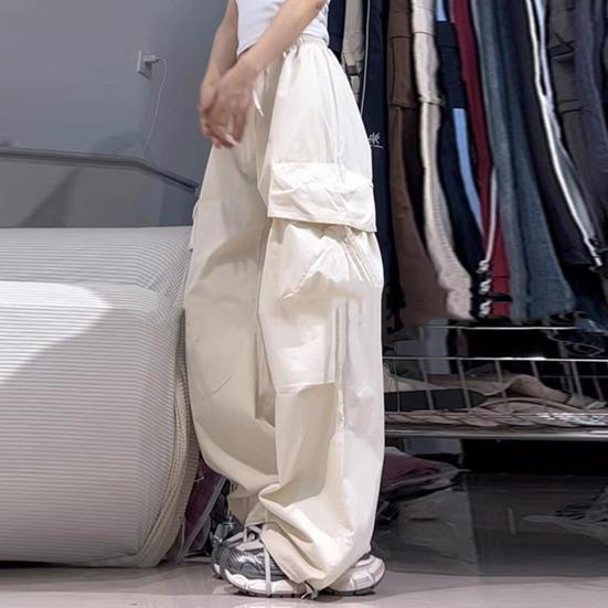 Брюки-карго в стиле хип-хоп, женские повседневные брюки с большими карманами, свободные широкие брюки с высокой талией, однотонные брюки, уличная одежда