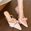 New Female Pointed Toe Ladies Low Heel Pumps Shoes Slip On Footwear Shallow Fashion Butterfly-Knot Women Thin Heels Shoes Slides