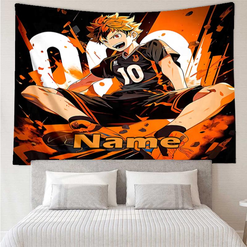 Custom Name Haikyu Print Tapestry, Backdrop, Easy Setup, Ideal for Bedroom, Office & Living Room, with Aesthetic Wall Hanging Decor.