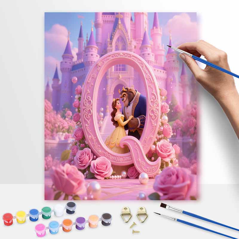 Disney Набор для рисования маслом «Красавица и Чудовище», набор для рисования, ручная работа, DIY, художественная картина, домашний декор стен, романтичная розовая цветочная рама
