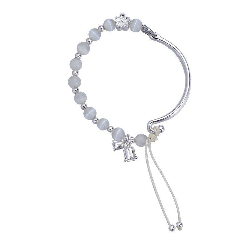 Новый полубраслет Linglan Flower Cat's Eye Stone, женский универсальный браслет в стиле ретро, ​​плетение браслета в подарок