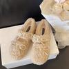 Милые пушистые туфли для женщин для ношения на улице осенью и зимой 2025 новые вельветовые туфли-бини, универсальные туфли на плоской подошве с мелким вырезом, теплые хлопковые туфли