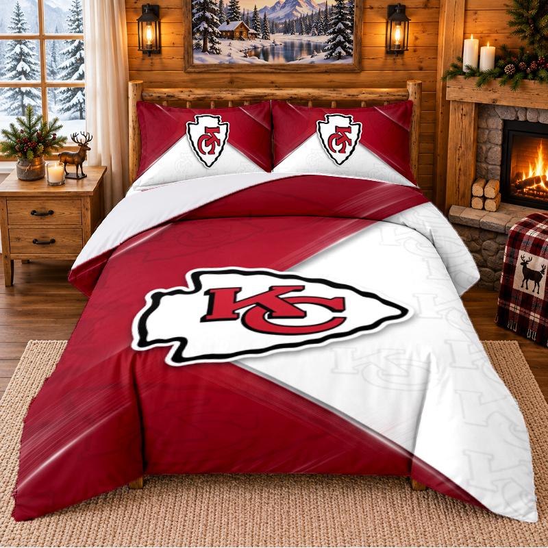 Printed 3Pcs Bedding Set Kansas City Chiefs Pattern Bed Sheet Pillowcase For Bedroom Decor