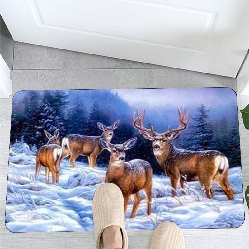 Deer Carpet Cartoon Elk Moose Pattern Carpets Kitchen Mat Bedroom Living Room Doormat Home Hallway Balcony Anti-Slip Floor Mat