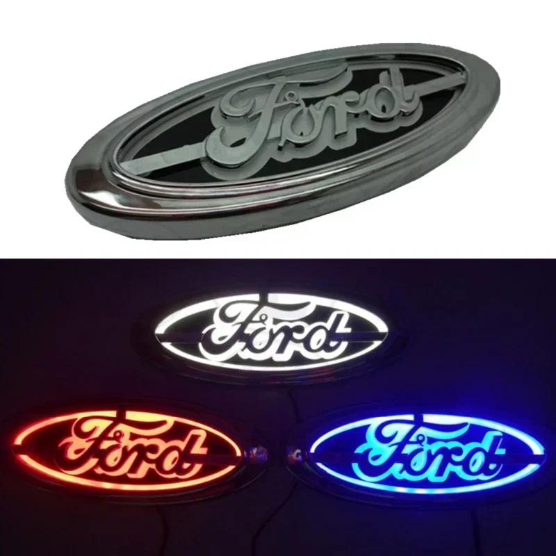 5D Illuminated Car Logo Badge For Ford Fiesta Mk6 Kuga Focus Mondeo Mustang Fusion Mk2 Mk3 Explorer 14.5X5.6cm LED Emblem LightQM6