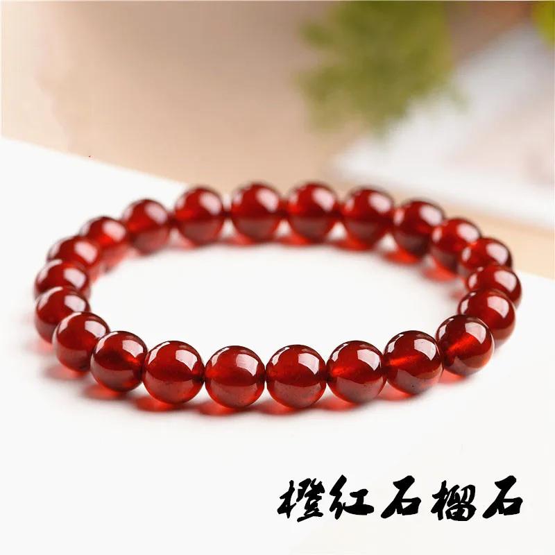 Natural Orange Red Garnet Gemstone Beads Bracelet for Women Men 7mm 8mm 9mm 10mm Stretch Crystal Round Bead Bracelet AAAAA
