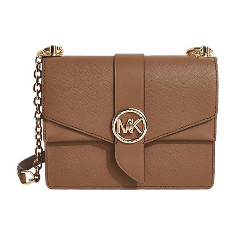MICHAEL KORS Greenwich chain element letter LOGO flap cow leather envelope bag crossbody bag shoulder bag small size women's brown