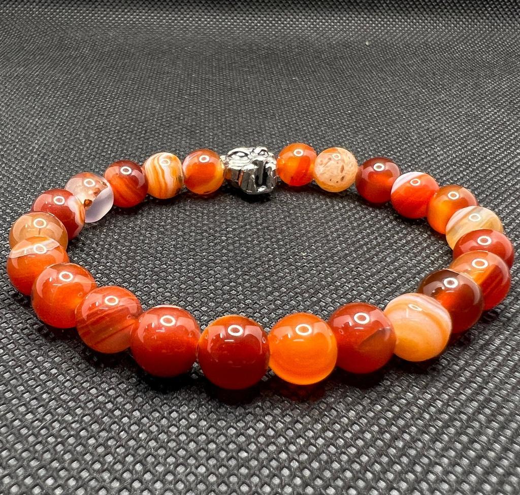 8mm Fiery Orange Gemstone Beads, Bracelet with Dragon Charm, Bold & Powerful Gemstone Style, Gift for Men's and Women's Gift