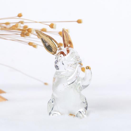 Стеклянная фигурка кролика, прозрачное украшение в виде кролика с окрашенными ушами, коллекционное центральное украшение в виде кролика для стола, весеннее пасхальное украшение