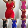 Fashion Womens Summer Sexy Backless Dress Solid Color Sequins Package Hip Suspender Dress