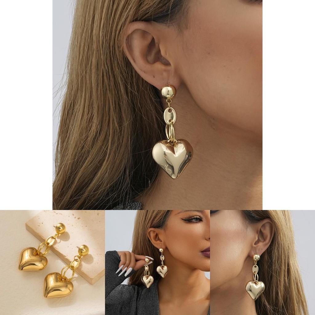 Heart Trendy Gold Pendant Earrings Vintage Geometric Heart Studs Fashion Street Style