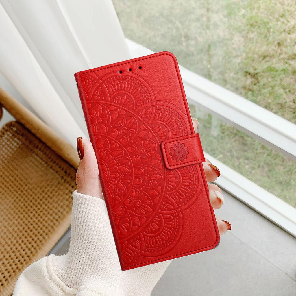 For iPhone 17 Air Leather Case with Strap/Card Slots Mandala Pattern Stand Phone Cover