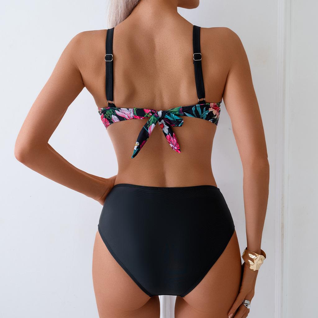 2025 Sexy Vintage Swimsuit Women Printed High Waist Bikini Set V-neck Swimwear Female Padded Bathing Suit Swimming Beachwear