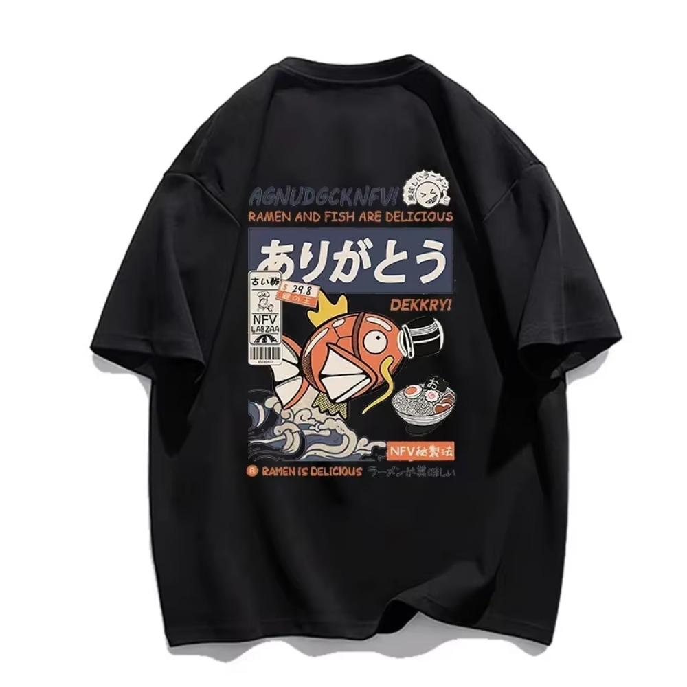 Hip Hop Streetwear Harajuku T-shirt Japanse Kanji Fish Print T-shirt 2023 Mannen Katoen Casual Korte Mouw T-shirt Japan Stijl