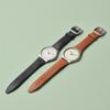 Swatch SKIN IRONY серия кварцевый механизм простой коричневый тон модные светящиеся часы 43 мм бежевый циферблат корпус из нержавеющей стали кожаный ремешок SS07S135